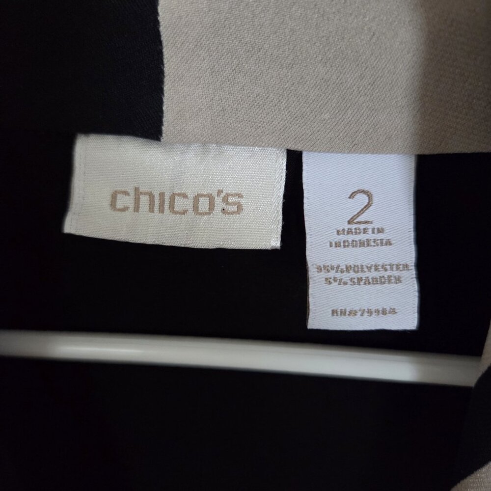 Chico's Black Gray Striped Draped Neck 3/4-Sleeve Careerwear Top Stretch M/12 - Picture 5 of 5